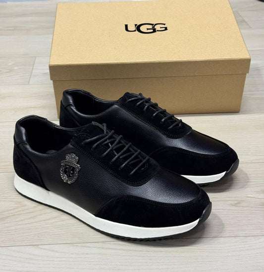 Baskets de Luxe pour Homme en Cuir et Daim Noir – Élégance Sportive