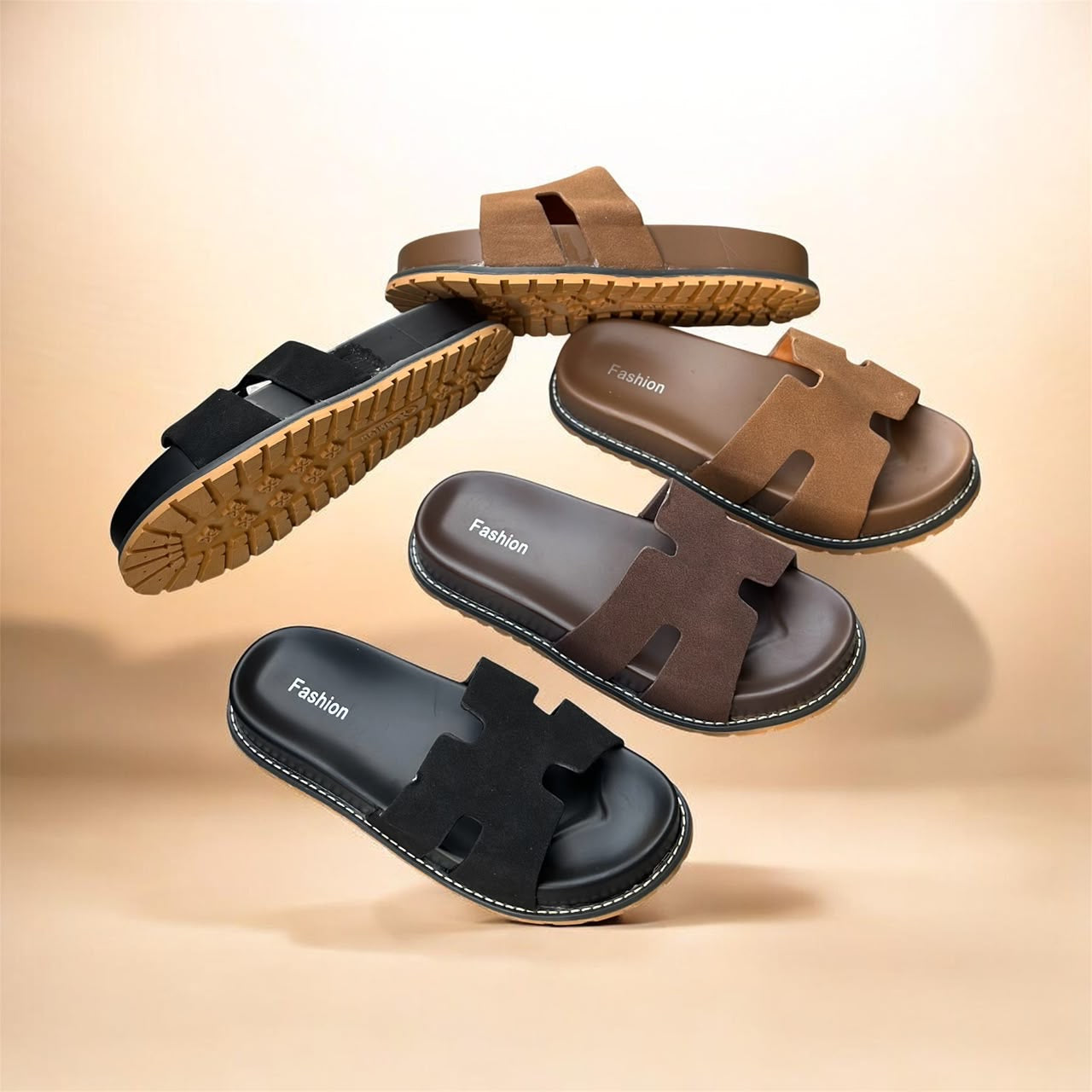 Sandales Claquettes Style "H" Marron pour Homme – Collection Été