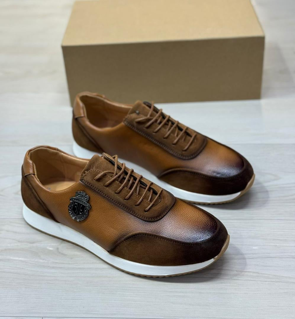 Baskets de Luxe pour Homme en Cuir et Daim Noir – Élégance Sportive