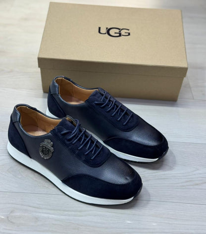 Baskets de Luxe pour Homme en Cuir et Daim Noir – Élégance Sportive
