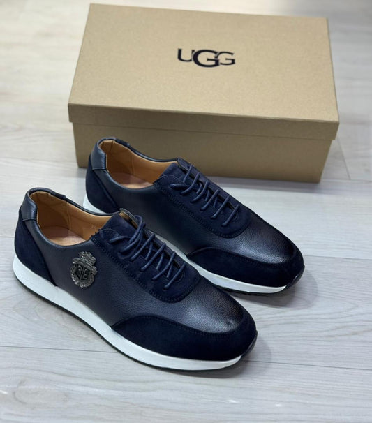 Baskets de Luxe pour Homme en Cuir et Daim Noir – Élégance Sportive