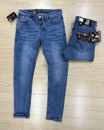 Pantalon Jean Slim Fit pour Homme – Coupe Ajustée avec Boutons Apparents